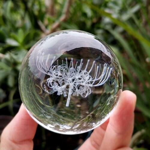 Crystal 3D Engraved Sphere Glass Equinox Flower Ball Laser Engraver Figurine Paperweight Home Desk Decor Ornaments Crafts Gifts