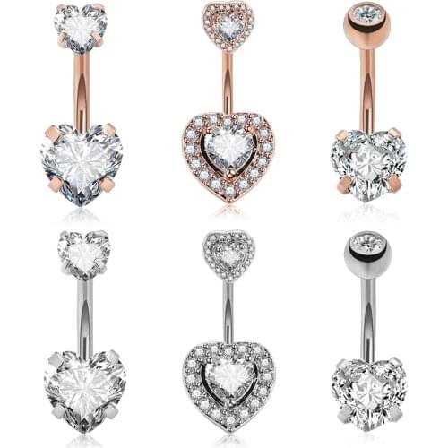 Surgical steel Navel Belly Button Ring Barbell Zircon Heart Piercing Sexy Belly Bars Belly Button Rings Belly indian jewelry