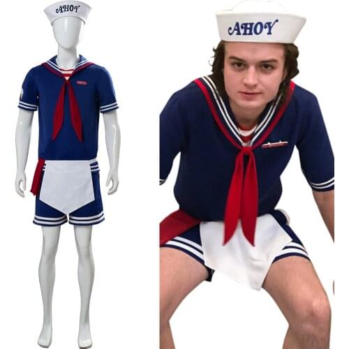 In Stock) Stranger Things 3 Cosplay Steve Harrington Robin Scoops Ahoy Costume Uniform Suit Halloween Carnival Costumes