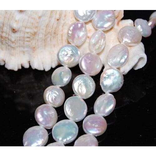 Beauty 11-12mm White Coin Freshwater Cultured Pearl Loose bead 15" AAAAAAAAA Free shipping