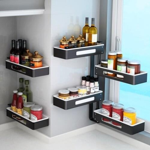 Aluminum Alloy Kitchen Racks Holders Punch-free Rotatable multi layer Wall Hanging Seasoning Rack Bathroom Storage Rack 08168