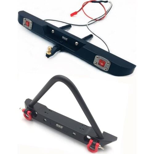 KYX Racing Metal Front & Rear Bumper Set w/ Lights for 1/10 RC Crawler Car Axial SCX10 II 90046 Traxxas TRX-4 TRX4