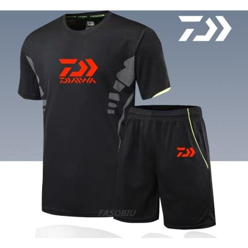 DAIWA Summer Sportswear Mens Sports Fishing Suits Casual Mens Running 2 Piece Suit Mens Quick-drying Fishing T-shirt Shorts