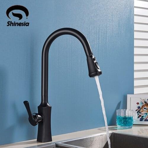 Shinesia Matte Black Kitchen Faucet Pull Out Sprayer Swivel Spout Sink Faucet 360 Rotation Hot and Cold Water Mixer Tap