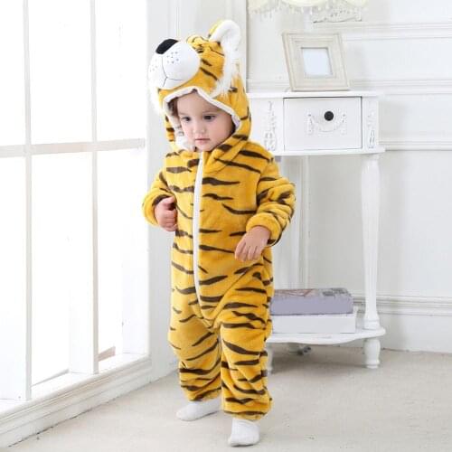 Cute Tiger Shaped Flannel Rompers Baby Kids Long Sleeve Hoodies Jumpsuit Girls Boys Winter Zipper Cardigan Hooded Bodysuit