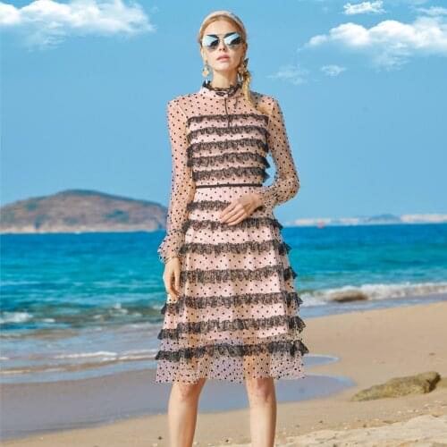 Runway Summer Designer WomenS Elegant Fashion Party Charming Holiday Exquisite Lace Folds Fantastic Net Yarn Elegant Dress