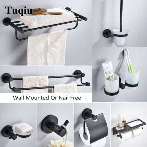Bathroom Accessories Set, Black Paper Holder,Corner Shelf,Towel Bar,Towel Rack,Toilet Brush Holder,Hooks Bathroom Hardware set