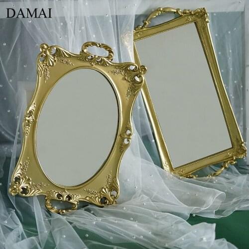 Nordic Vintage Glass Mirror Trays Metal Gilded Craft Decorative Cake Dessert Plates Household Afternoon Tea Pastry Food Tray