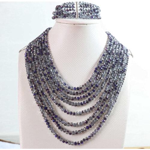 New purple crystal glass 4x6mm beads fashion diy jewelry set 8 rows chain necklace 5 rows bracelet B852
