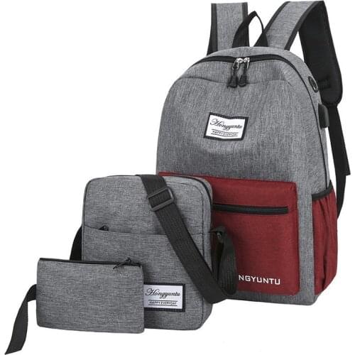 New Three-Piece Double Backpack Fashion Computer Backpack Leisure Travel Bag For Men And Women High School Student School Bag
