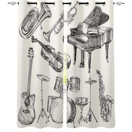 Popular Instrument Piano Drum Guitar Windows Curtains For Living Room Bedroom Decorative Kitchen Curtains Drapes Treatments
