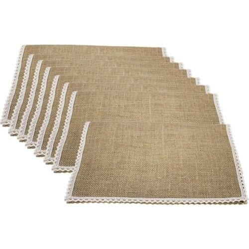Practical 8Pcs Linen Table Mat Lace Placemat Set Natural Jute Woven Tableware Mat Wedding Party Decoration