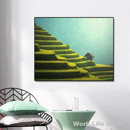 Rice Terrace Landscape Photography Poster Rice Field Art Print Bali Asian Wall Art Canvas Painting Rural Wall Picture Home Decor