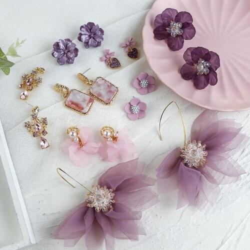 Lifefontier New Simple Purple Flower Tassel Drop Earrings Korean Flower Bowknot Shell Earrings Geometric Summer Jewelry