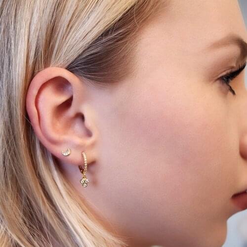 New minimal delicate 100% 925 Sterling Silver paved tiny CZ three stone dots drop Earrings For sweet girls women earring Jewelry