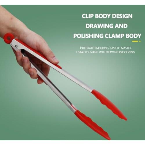 Silicone BBQ Tongs Tips Kitchen Mini Tong Heat Resistant Steak Clip Cooking Tongs Steel Food Clamp Kitchenware Cook Utensils