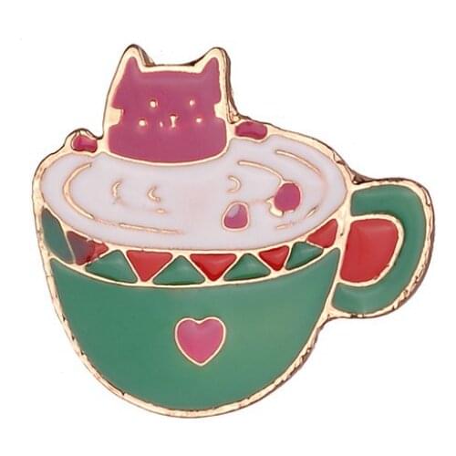 2021 Cute Creative Drip Oil Cartoon Brooch Kawaii Coffee Cup Cat Mermaid Rabbit Record Badge Good Friend Gift Brooch