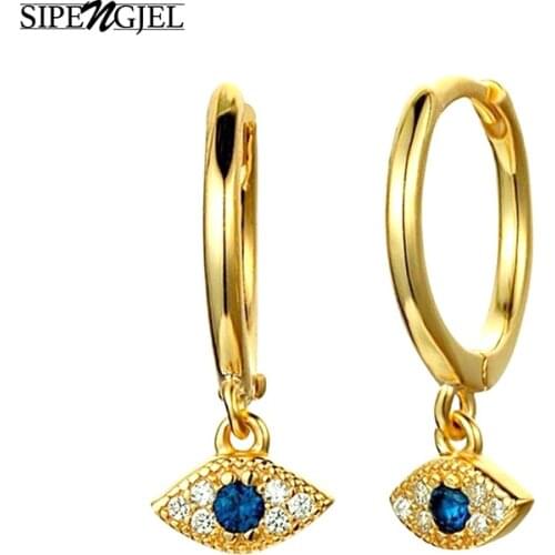 SIPENGJEL Fashion Turkish Evil Eye Hoop Earrings Simple Dainty Ear piercing Earrings For Women Jewelry 2021