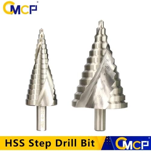 CMCP 1pc HSS 4-32mm 6-60mm Step Drill Bit Spiral Grooved Pagoda Drill Triangle Shank Hole Cutter Step Cone Drill Power Tools
