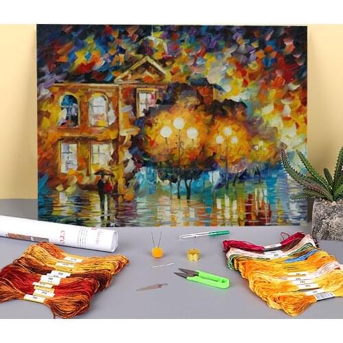 Glowing Night Printed Water-Soluble Canvas 11CT Cross Stitch Full Kit DIY Embroidery DMC Threads Handicraft Sewing Jewelry