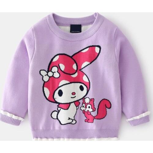 Cute Cartoon Rabbit Sweaters for Girls 2021 Spring Autumn Long Sleeve Pullover Knitted Clothes for Kids Warm Tops for Children