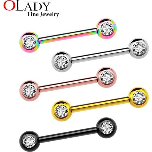 Titanium 14G length 12/14mm with 5mm Round zircon Ball Nipple Piercing Internally Threaded Straight Barbells Sexy Body Jewelry