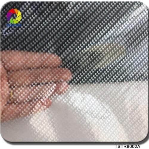 TSAUTOP 1*50m size TSTR8002A silver and transparent carbon fiber water transfer film hydro dipping film