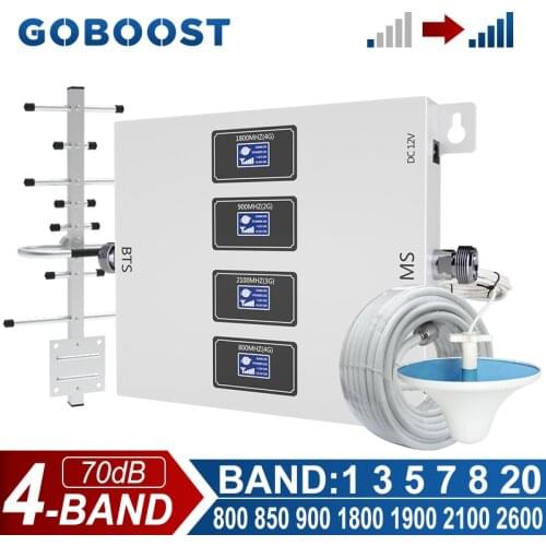 Signal Booster GSM 2g 850 900 Cell Phone Cellular Amplifier Lte 4g 1800 2600 3g UMTS 2100 MHz 4 Band Repeater With 15M Kit