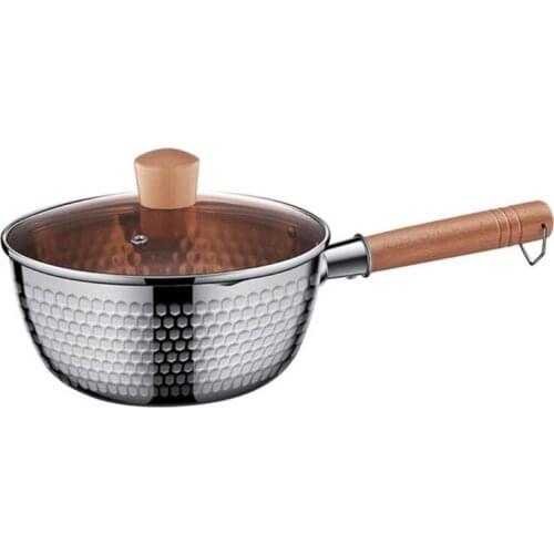 304 Stainless Steel Japanese Saucepan with Wooden Handle Lid Multifunctional Snow Pan Thickened Stew Noodle Soup Milk Pot Kitch