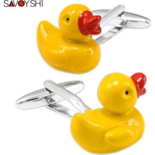 SAVOYSHI Yellow Rubber Duck Design Cufflinks for Men Shirts Cuff bottons Fancy Gifts Brand Cuff Links Mens Jewelry