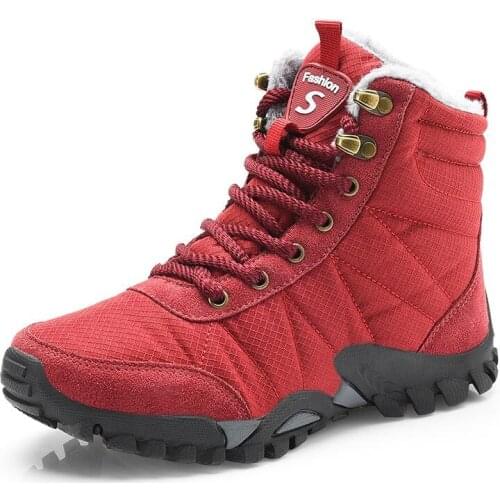 Women Boots Waterproof Microfiber Ankle Combat Boots for Women Warm Plush Booties Round Toe Women Shoes Sexy Red Boots