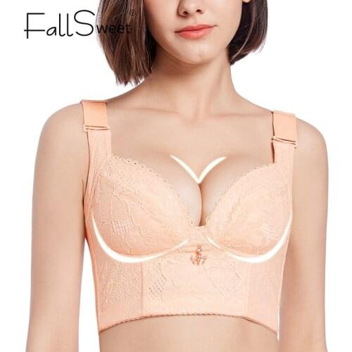 FallSweet Lace Bras for Women Wire Free Padded Lingerie Sexy Plus Size Soft Underwear Thin Brassiere C D E Cup