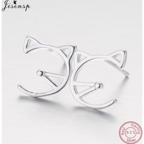 Jisensp Hot Sale 925 Sterling Silver Cat Stud Earrings for Women Party Genuine 100% Fine Sterling Silver Jewelry oorbellen