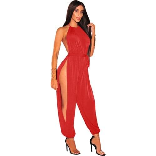 Women Hollow Out Jumpsuit Casual Solid Sleeveless O-Neck Belt Jumpsuit Sexy Lace Up Slim Rompers Jumpsuit