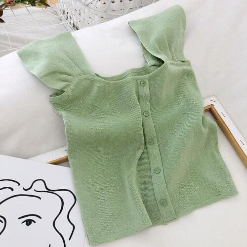 Women Summer Purple Knitted Crop Top Women Button Up Tank Tops For Women Tees Square Neck Tops For Women 2021