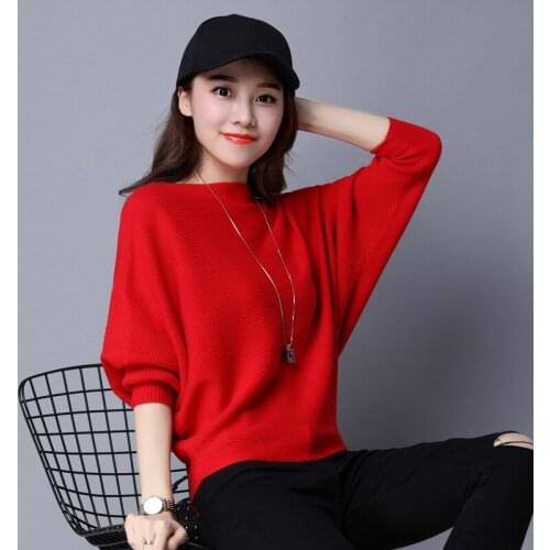 Batwing Sleeve Knitted Sweaters Pullovers Autumn and Winter Women Casual Knitted Sweater Female Long Sleeve Pullover Loose Tops