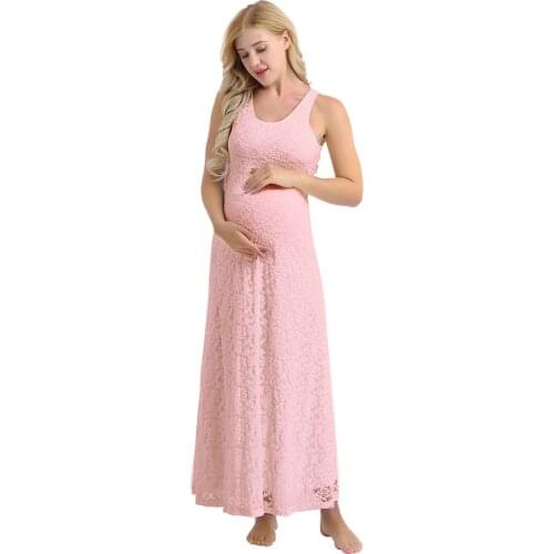 Womens Maternity Dress Elegant Lace Overlay Sleeveless Maxi Dress For Pregnant Women Photo Shoot Pregnant Photography Dress