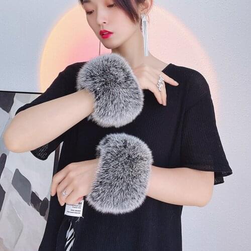 Winter 100% Natural Fox Fur Cuffs Arm Warmer Women Fox Fur Sleeve Wristband Bracelet Fashion Wrist Detachable Warm Gloves Female