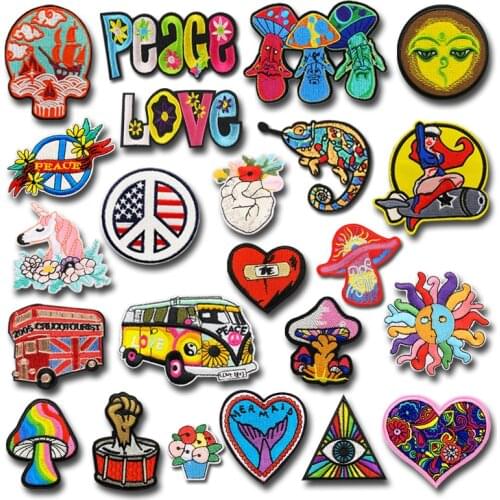 1PCS/peace sign skull Embroidery Patches for Clothing Appliques Clothes Stickers Iron on bags Kid Dress Decoration western style