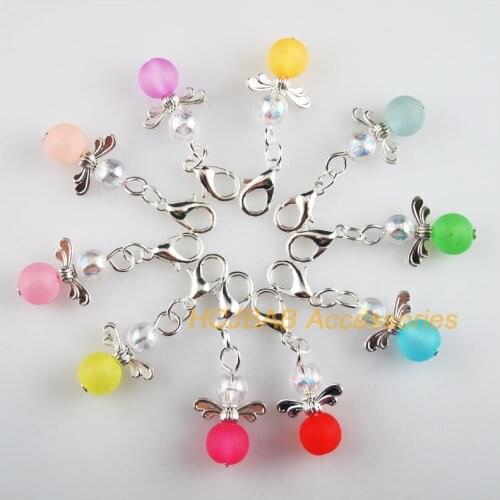 10 New Tiny 13.5x22mm Angel Charms Mixed Jelly Acrylic Silver Plated Retro With Lobster Claw Clasps