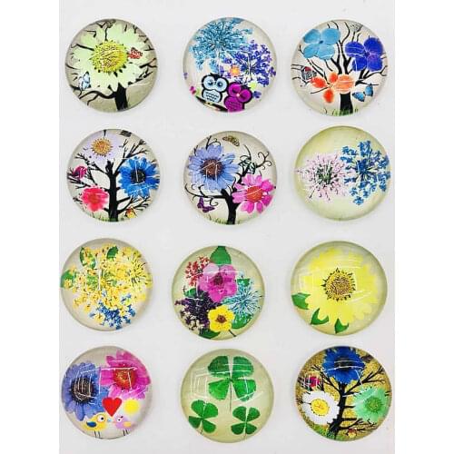 12mm Mixed Fashion flower Oval Glass Cabochon Flatback Photo Dome Cameo Imitation dried flower in pairs 50pcs/lot K05413