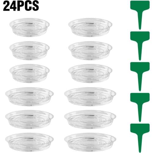 24Pcs Transparent Plastic Indoor Plant Flower Saucers Cushions with Labels Tags