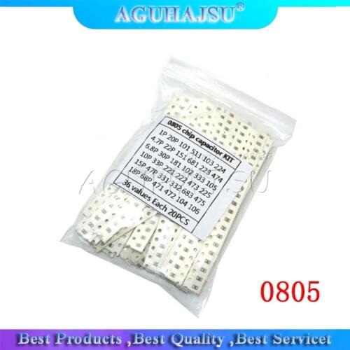 36values*20pcs=720pcs 0805 SMD Capacitor assorted kit 1pF~10uF component diy samples kit new and original