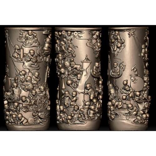 3D model relief for cnc in STL format pen container Hundred Kids Pen holder