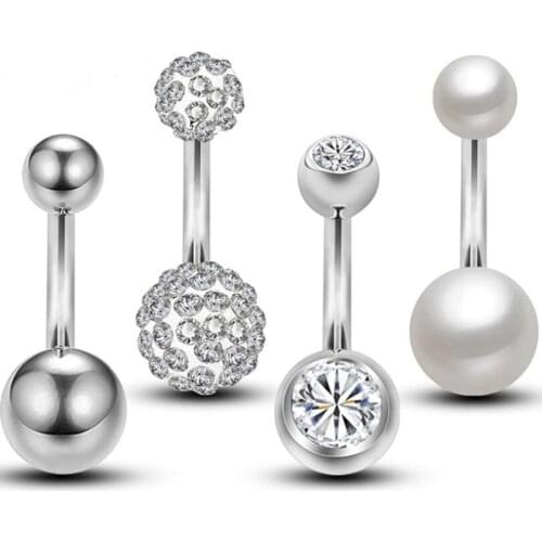 4Pcs/lot Sexy Dangling Navel Belly Button Ring 14G Double Round Cubic Zirconia 316L Surgical Steel Belly Piercing Jewelry