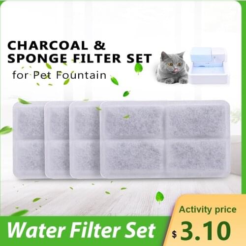 4PCS Charcoal Water Filter and Sponge Filter Set Replaceme for Pet Fountain Dogs Cats Water Dispenser