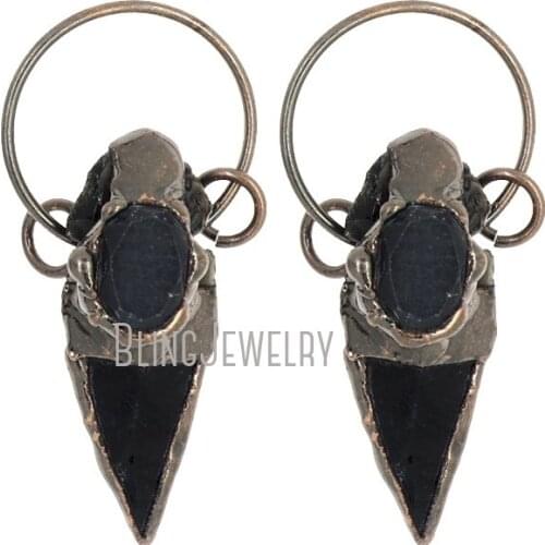 Rustic Copper Fancy Hoop Bail Pendant Black Obsidian Arrowhead Pendant PM38120
