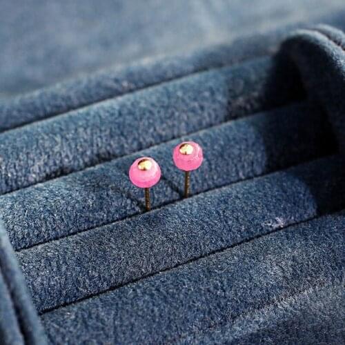 DMBS352 G18K Gold Pink Sapphire Stud Earrings Genuine Gemstones Valentines Day Gift For Girlfriend Earrings