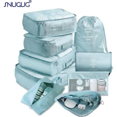 9-Piece Baggage Travel Set Waterproof Cable Shoes Bra Clothes Organizer Portable Storage Pouch Packing Cubes Travel Accessories