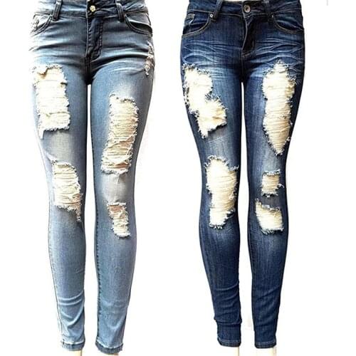S-XXL Lady Stretchy Blue Tassel Ripped Jeans Woman Denim Hole Pants Trousers For Women Slim Long Pencil Skinny Jeans